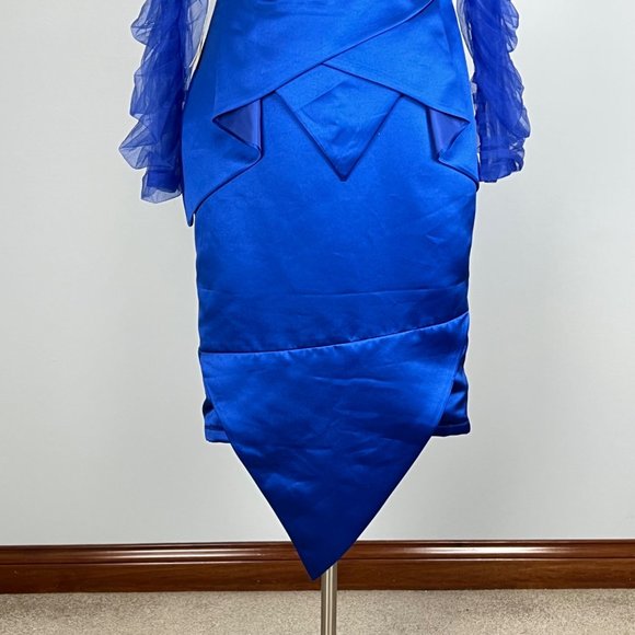 TS Couture Womens Cocktail Dress Blue Long Tulle Sleeves Sheath size Large - Picture 5 of 16